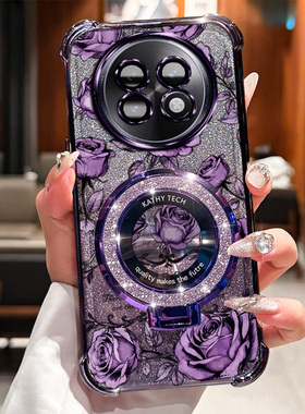 REALME14PROLITE简约电镀全包手机壳realme14prolite玫瑰印花闪粉磁吸支架高级感ins风网红爆款防刮保护壳