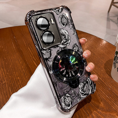 Realme14手机壳realme14玫瑰印花马上有钱支架新年款国风国潮全包防摔软边框防摔渐变复古爆款男女通用壳