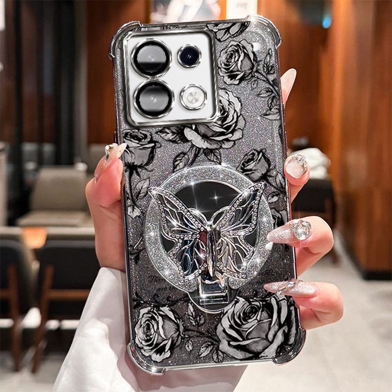 小米 POCOC67 手机壳 pococ67 高级感磁吸支架玫瑰印花带手链四角防摔气囊轻奢小众商务多色奢感精致全包壳