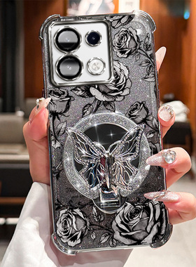小米 POCOC67 手机壳 pococ67 高级感磁吸支架玫瑰印花带手链四角防摔气囊轻奢小众商务多色奢感精致全包壳