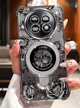 Realme14ProLite-5G手机壳 realme14prolite-5g简约电镀全包手机壳 玫瑰印花防摔小 U 磁吸支架高级感