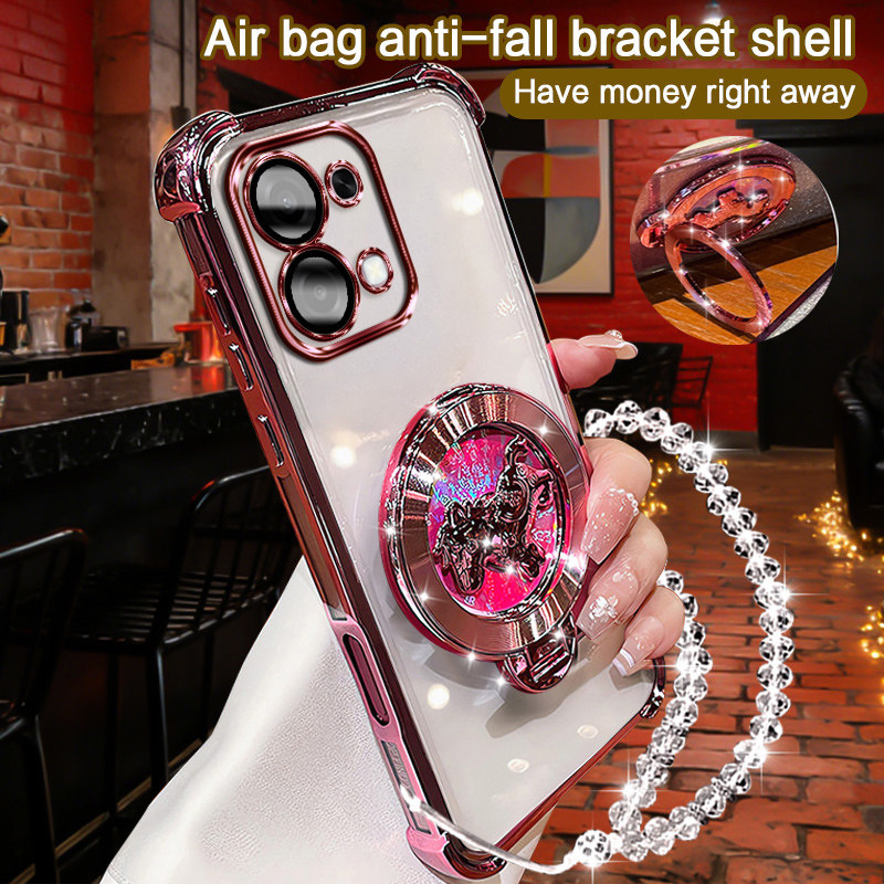 OPPO A6 PRO -5G/oppo a6 pro -5g国外版手机壳马上有钱透明壳旋转支架防摔电镀高级感全包新年手机套