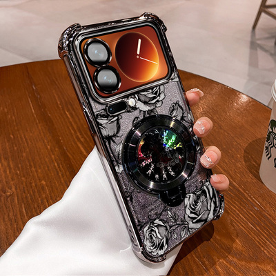 小米17ProMax手机壳Xiaomi17pro玫瑰印花旋转陀螺支架新年款国风国潮全包防摔软边框防摔边框网红高端保护套