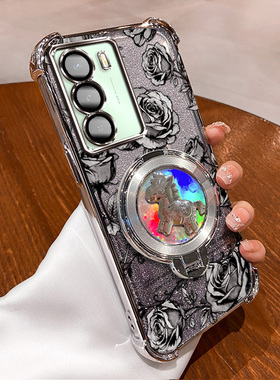 REALMEC75旋转陀螺支架手机壳realmec75玫瑰印花新年款国风国潮全包防摔软边框防摔气囊电镀边框小众不撞款