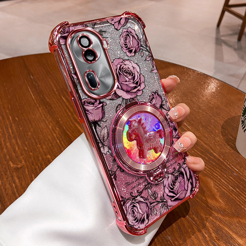 OPPORENO11玫瑰印花全包防摔手机壳opporeno11旋转陀螺支架新年款国风国潮软边框精准闪粉渐变ins风网红款,3C数码配件,手机保护套/壳,淘宝优惠券,粉丝福利购,淘宝优惠卷