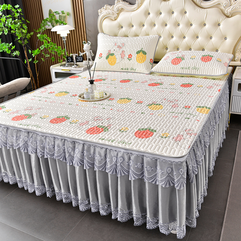 可拆卸床裙款乳胶凉席三件套夏天软席G子学生宿舍单人床单可水机