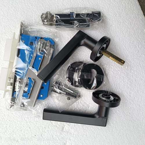 高隔断单层玻璃门锁卧室门锁分体生态木门锁双玻内置百叶门黑色锁