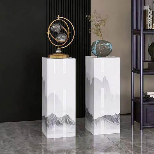 客厅落地式岩板花架大理石立柱石墩子玄关底座装饰摆件增高展示台