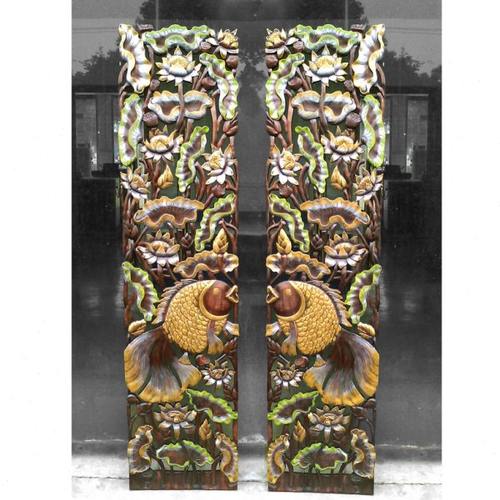 特惠连年有余金鱼实木雕花板东南亚酒店装饰玄关屏风背景墙壁挂