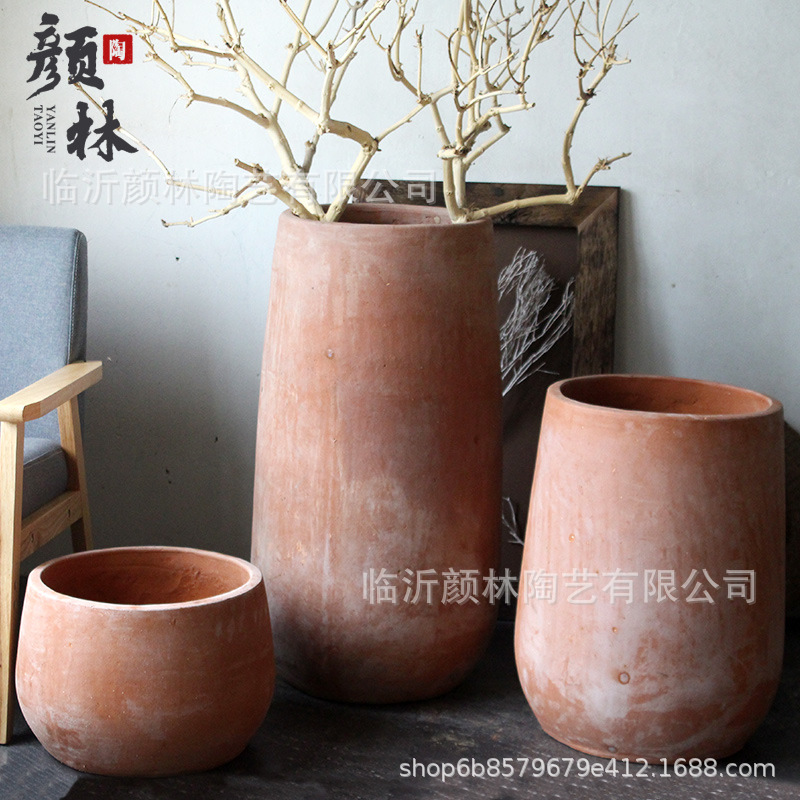 田园砖色红陶新工艺敞口花盆落地大码组合花盆景观园艺深盆泥瓦盆