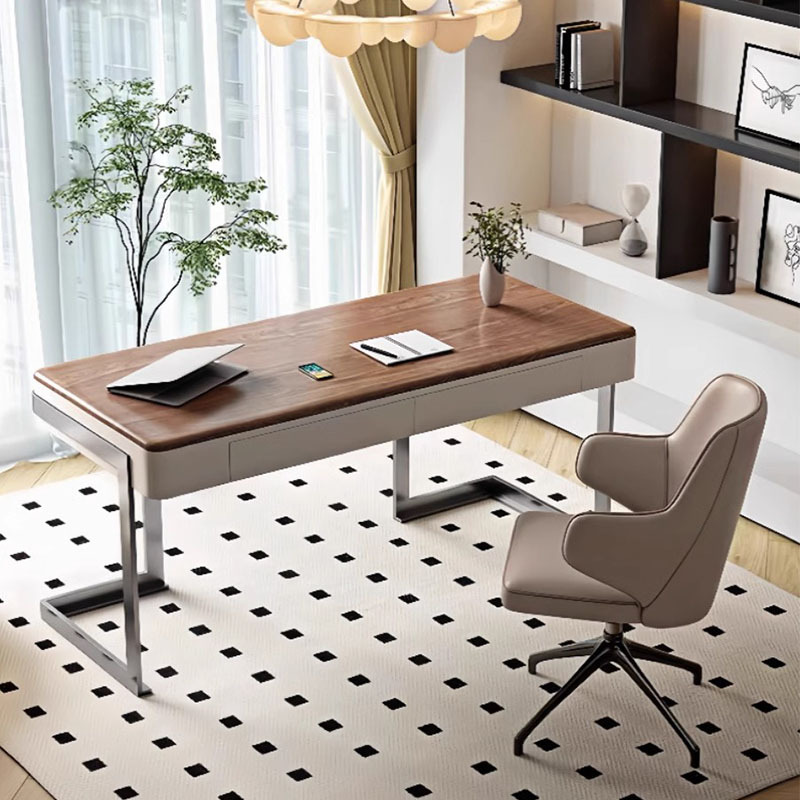 复古风实木书桌轻奢办公桌卧室电脑桌设计师款女写字桌直排胡桃色