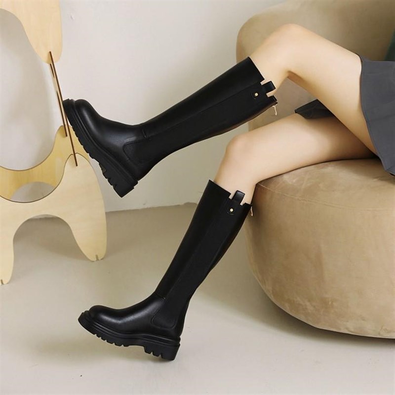 大筒围长靴女粗腿高筒靴厚底显瘦长筒靴胖腿mm大P码41平底骑士靴4