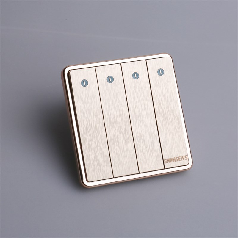 86型墙壁开关插座金色拉t丝大板四开单控开关带荧光灯四位单联面