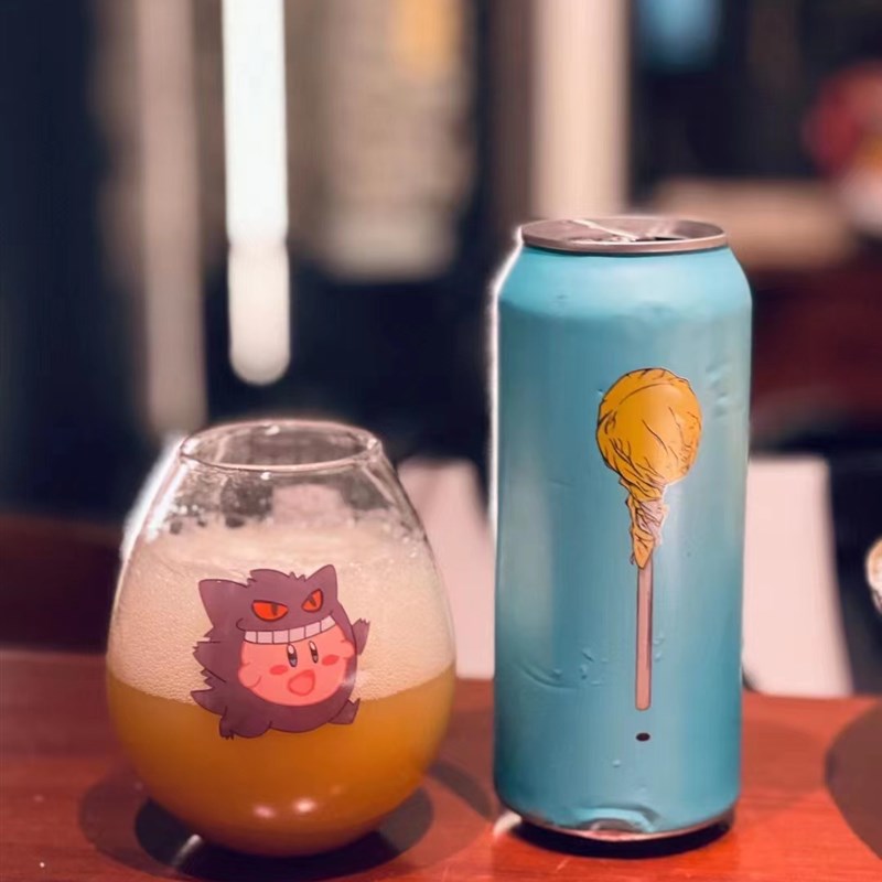 恐龙精酿 耿e鬼吞星之卡比 神奇宝贝卡通 耐热透明啤酒玻璃杯400m