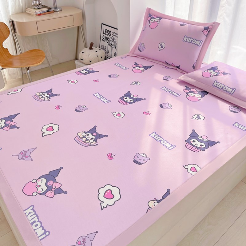 夏季卡通冰丝凉席三件套宿舍儿童单双人上下铺P寝室可折叠空调软