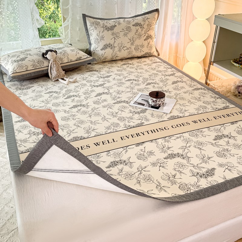 轻奢复古风冰丝席凉席三件套夏季床单人床笠款凉感冰藤空调软席子