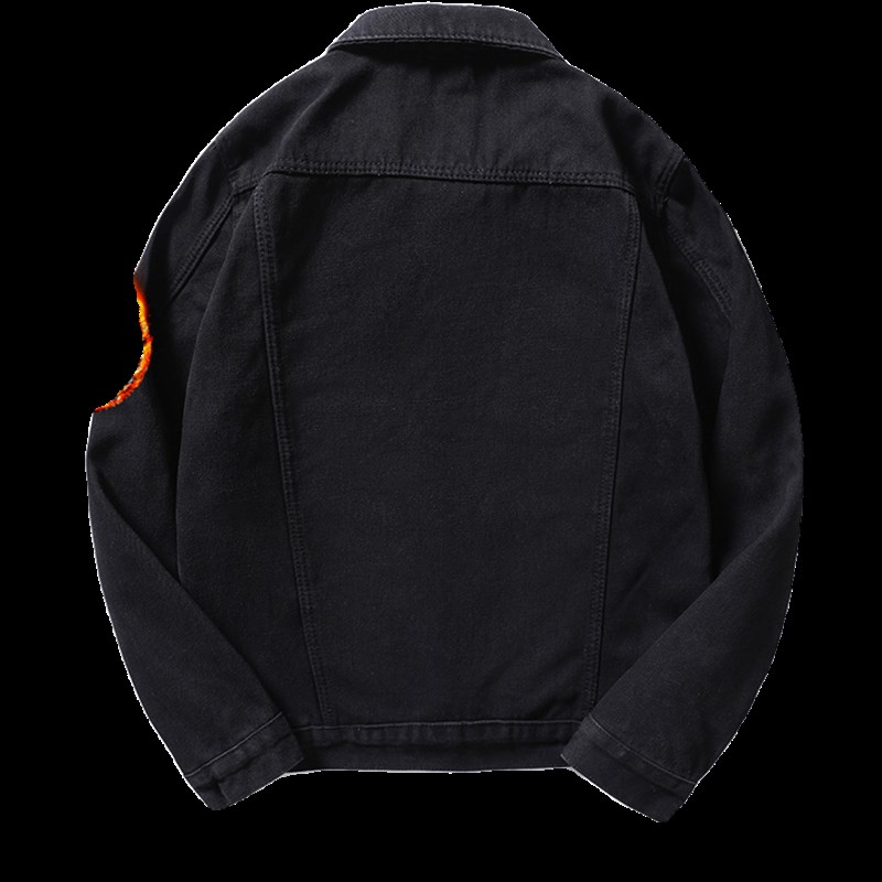 秋冬季黑色加绒加厚牛仔外套焊工耐磨工作服男士潮流帅气工装夹克