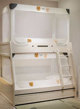 新款防摔子母床上下铺蚊帐梯形三开门加厚支架儿童高低上下床纹账