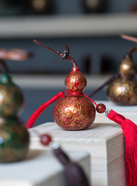 手捻绿色紫金大漆葫芦文玩车挂非遗手作招财把玩犀皮漆器