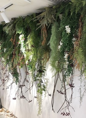 仿真绿植花草壁挂垂吊藤条绿色植物波斯蕨类墙壁管道吊顶门头装饰