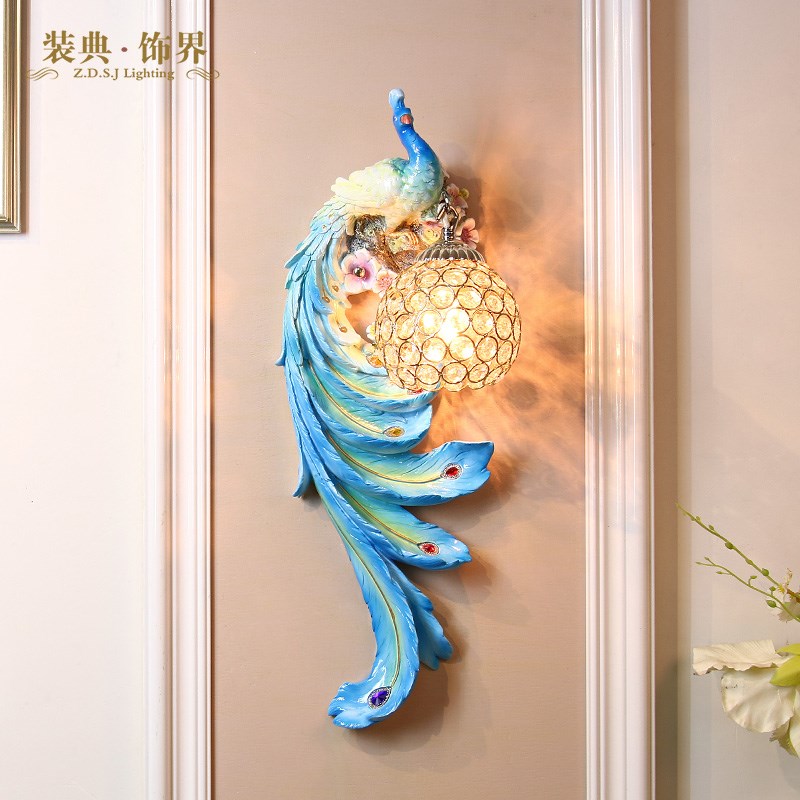 创意孔雀客厅壁灯玄关沙发背景墙过道楼梯门口羽毛装饰卧室床头灯