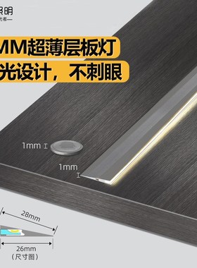 超薄层板灯免开槽酒柜衣柜明装线条灯带感应led柜子隔板灯橱柜灯