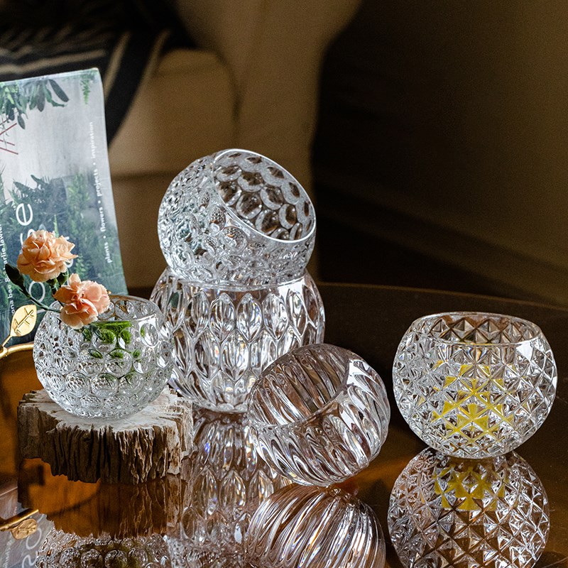 小花瓶高级感水培玻璃器皿养花容A器创意水晶球形圆形简约花瓶摆
