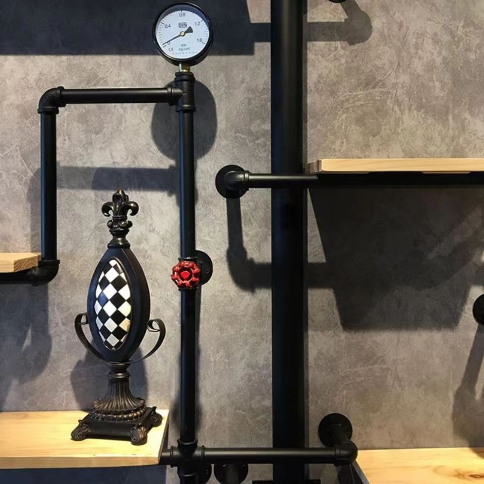 工业风装饰大水管墙上置物架实木隔板壁挂式酒T架挂墙托架复古
