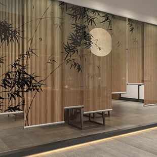 茶室玄关帘屏风软隔断装 新中式 饰客厅半透明遮光卷帘窗帘禅意竹子