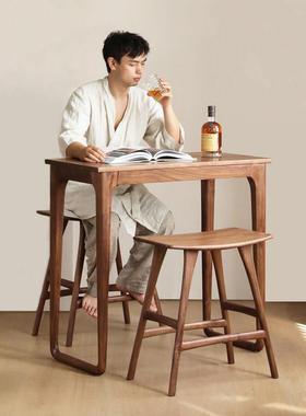 意式极简小吧台北美黑胡桃木吧台简约品酒桌两人小餐桌家用小书桌