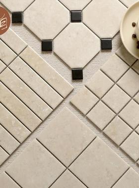 中古法式米色灰色彷石材长条瓷砖马赛克化妆室地砖店铺背景墙方砖