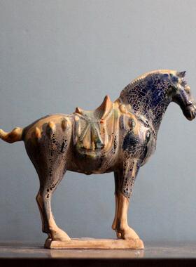 陶瓷马摆件仿古六骏马洛阳唐三彩陶瓷家居复古风工艺品装饰