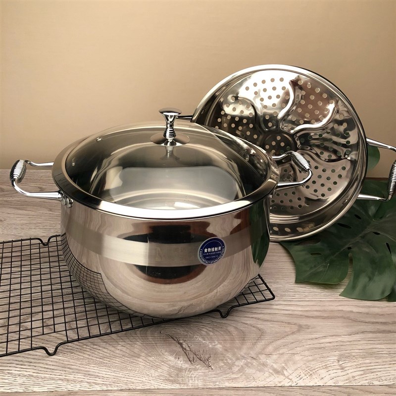 304不锈钢蒸锅二层弧形s锅加厚2层家用蒸馒头鱼大汤锅容量1蒸笼屉