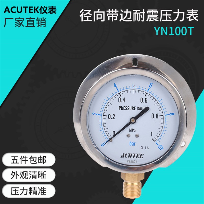 径向带边耐震压力表 YN100sT 1MPA 20*1.5 船用 防震 抗震压力表