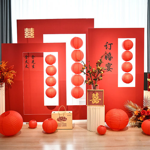 简约高级订婚布置喜字订婚宴kt板背景墙摆台背景板装饰家里定制