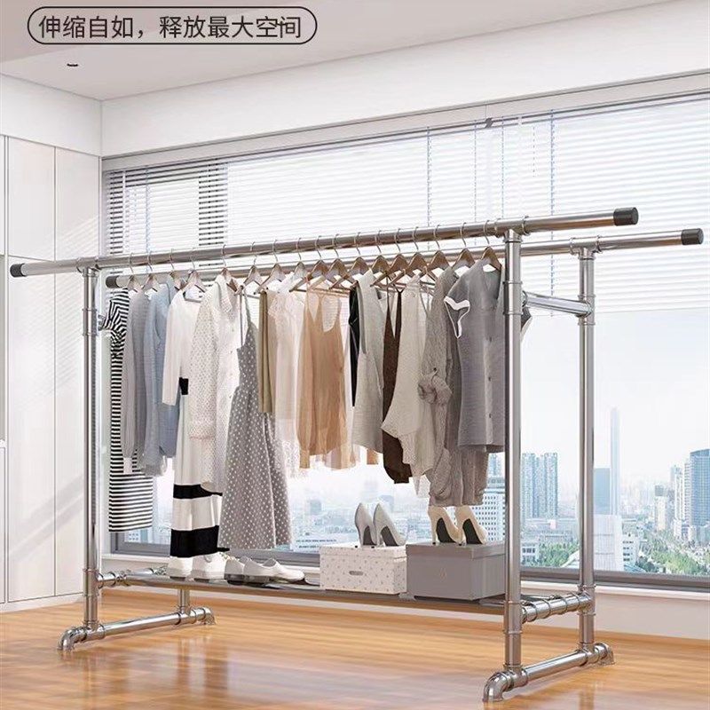 镀锌钢管晾衣架落地家用挂衣简易双杆水管晒被室外凉衣架阳台家用