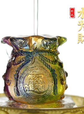 聚宝盆琉璃流水摆件循环水招财进宝聚财家用旺宅收银台钱袋福袋