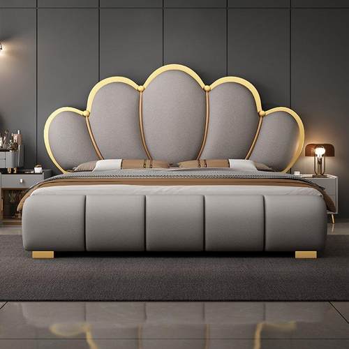 意式极简双人真皮床.m高端大气软包床.可储物现代简约主卧米