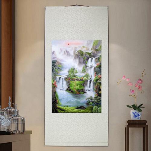 伊飞湘绣手工刺绣客厅装饰挂画荷花牡丹现代中式竖版玄关卷轴礼品