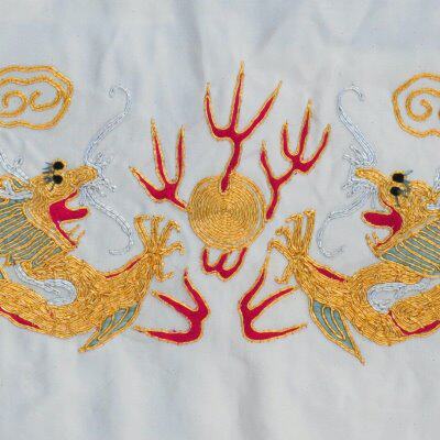 盘金绣手工刺绣老绣片二龙戏珠京绣手工绣品袖口裙摆下摆配花布料