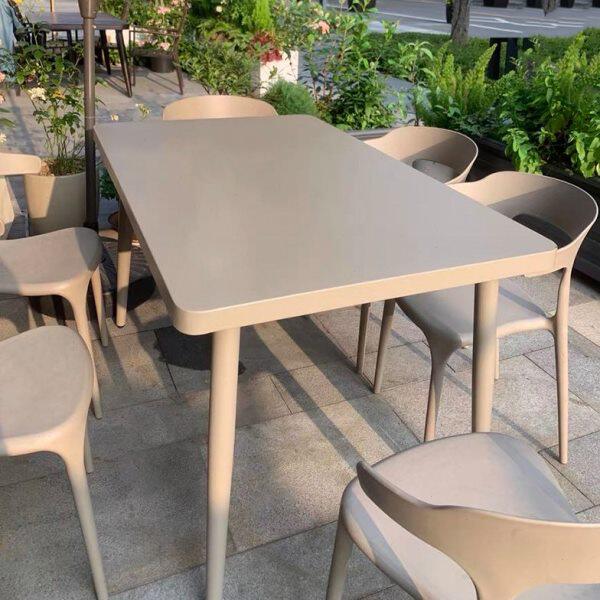 网红户外餐桌椅碳钢桌子长方形不锈钢餐桌露天商用餐厅酒吧室外摆