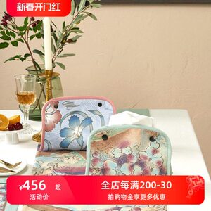 阳春小镇欧式贡缎印花按扣纸巾盒 家用客厅布艺抽纸袋车载纸巾包