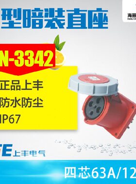 新型工业防水插头 4芯孔四极暗装插座 63A125A380V SFN-3442 3342