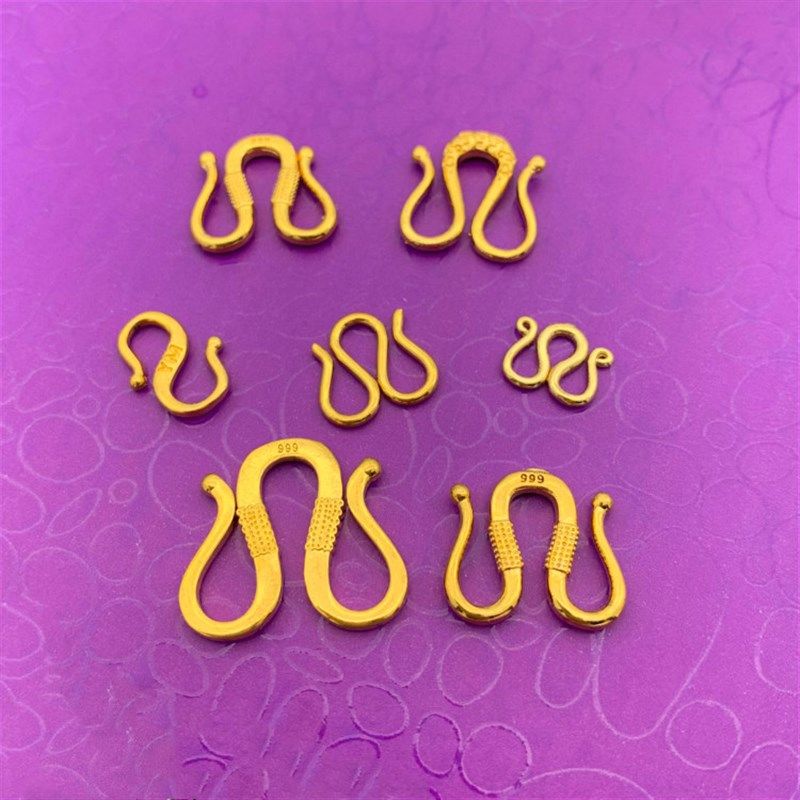 沙金镀黄金项链M扣黄铜手链999S扣麻钢印W扣连接口不掉色DIY配件