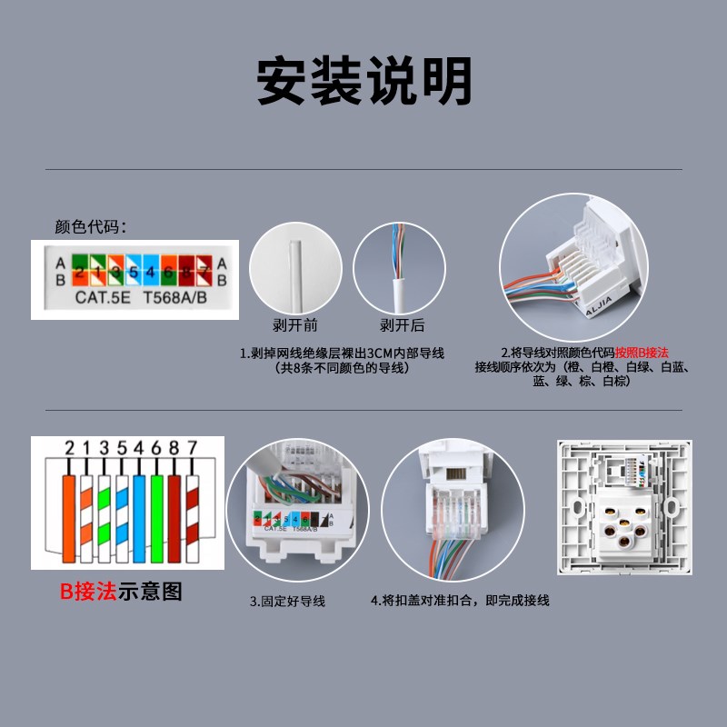 暗装86型六6类电脑网线带五孔电源面板千兆网口网络插加5孔带插座