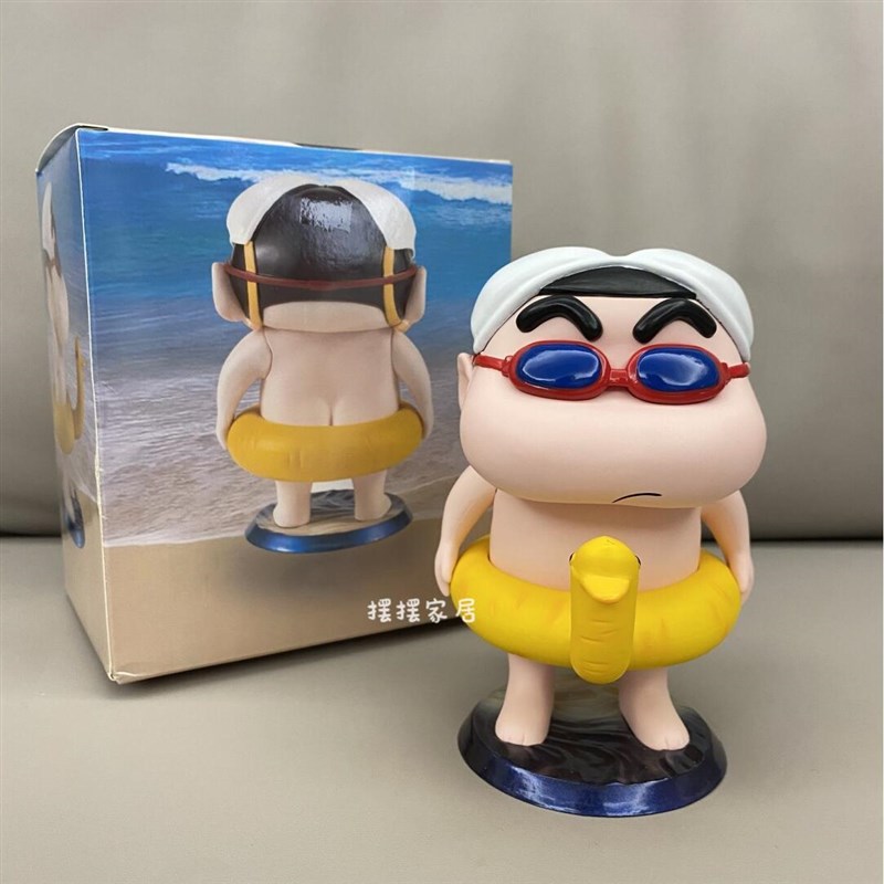 蜡笔小新小黄鸭泳圈可爱手办可换手臂车载桌面摆件公仔玩具礼物