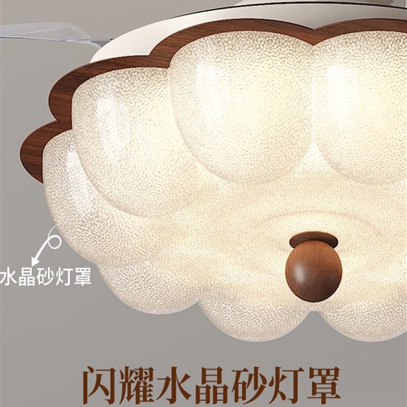 法式奶油b中古风花朵风扇灯覆古隐形静音卧室电风扇一体餐厅吊扇