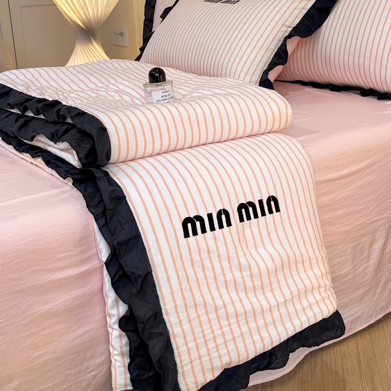 少女心水洗棉夏凉被四件套床笠款可机洗公主风空调被双人冷气被芯