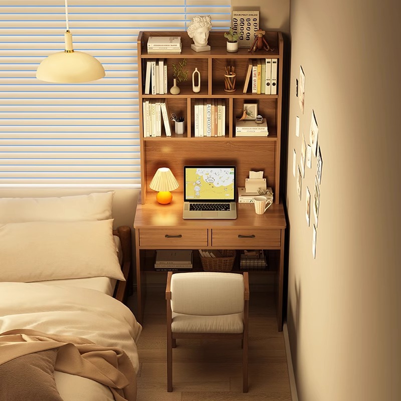 书桌书架一体桌家用成人简易办公电脑桌卧室靠墙学生学习写字桌子