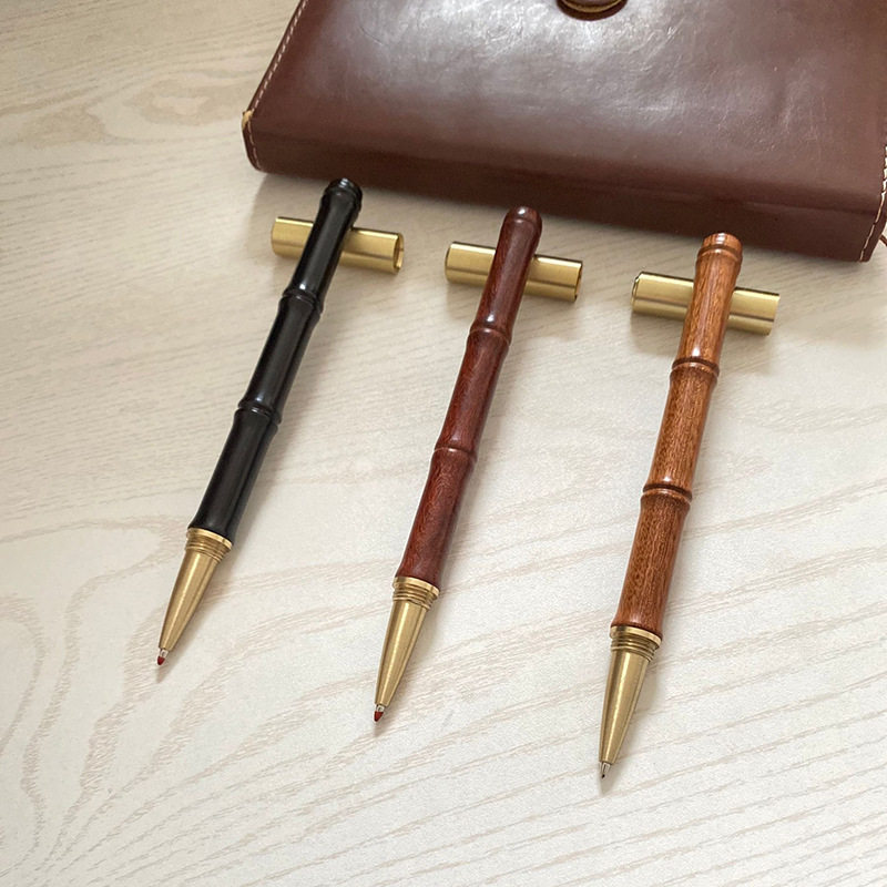 现货紫檀黄铜竹节木头笔实木签字笔商务签单宝珠笔花梨紫檀红檀